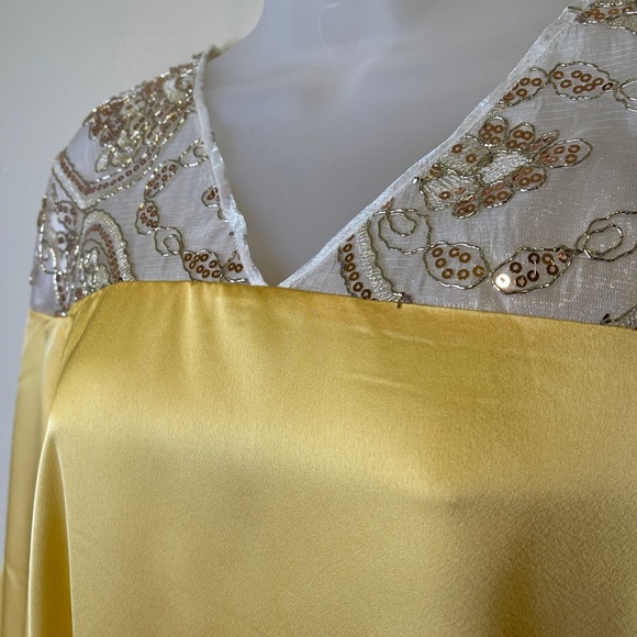 Shein | RARE Jewel Tone Golden Yellow Lace Sequins Bell Sleeve Kaftan Gown Dress - Picture 5 of 14